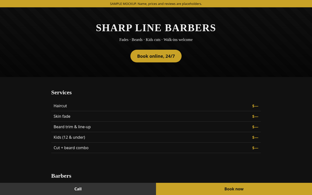 Sample barber shop website design